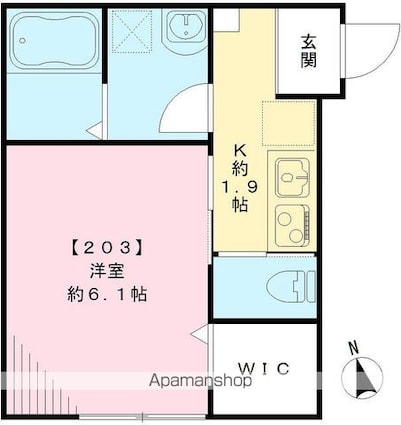 カーサ松ノ木[1K/23.58m2]の間取図
