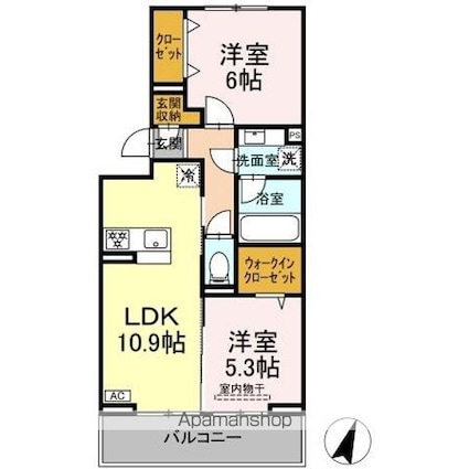 リシェスみのり台　Ａ・Ｂ・Ｃ　Ｂ棟[2LDK/53.88m2]の間取図