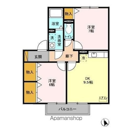 ＲＯＹＡＬ　ＧＡＲＤＥＮ　ＣＡＳＡＨＡＲＡ[2DK/53.65m2]の間取図