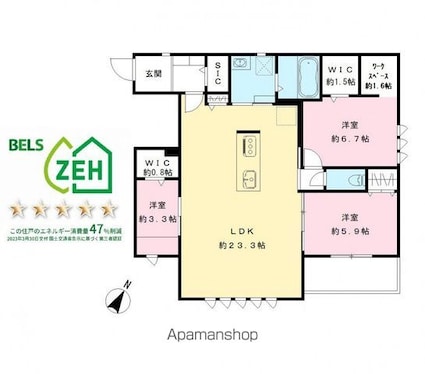 ディア　ランド　ピア[3SLDK/87.35m2]の間取図