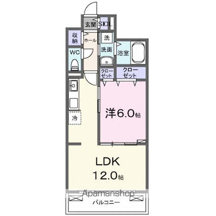 ディアコート唐崎[1LDK/42.38m2]の間取図