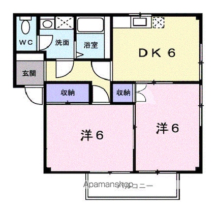 サニーハウスＡ[2DK/44.61m2]の間取図