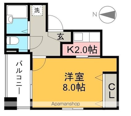 クレスト上町[1K/26.1m2]の間取図