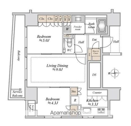 ルネ神田和泉町[2LDK/53.44m2]の間取図