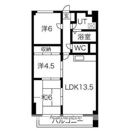 サンマリンニチベン[3LDK/66m2]の間取図