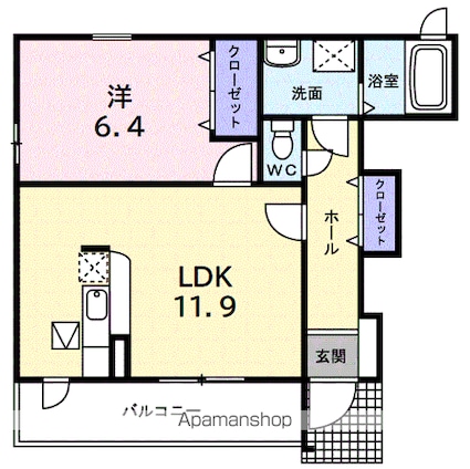 ルミエール　ベル[1LDK/45.12m2]の間取図