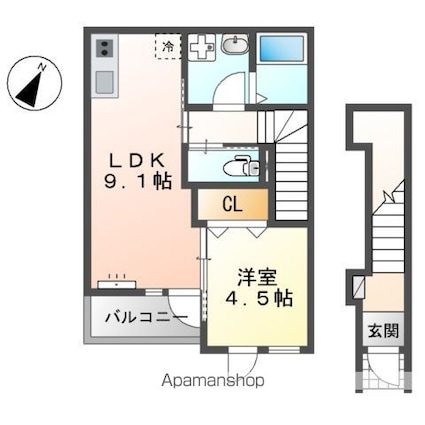 フルール宮内[1LDK/37.67m2]の間取図