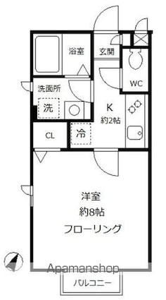 カーサ馬込台[1K/26.49m2]の間取図