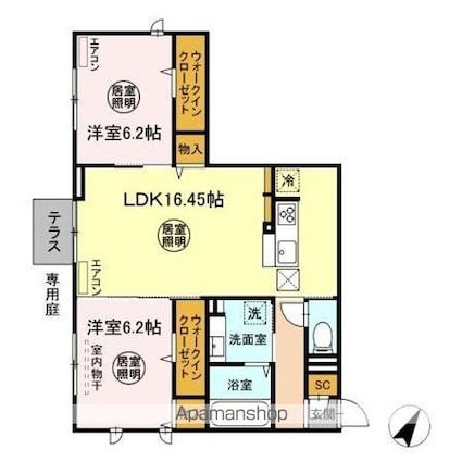 レインボーハウス（Ａ）・エオス仲久保（Ｂ）　Ａ[2LDK/67.23m2]の間取図