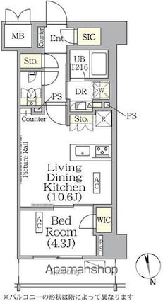 東京都新宿区東五軒町[1LDK/40.37m2]の間取図