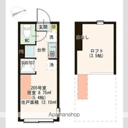 ハーモニーテラス上中里[1R/12.1m2]の間取図