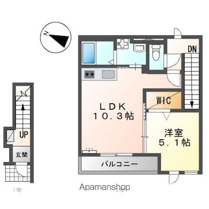 オンユアマーク[1LDK/44.61m2]の間取図