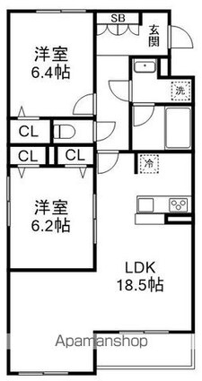ＧＲＥＥＮ　ＧＡＢＬＥＳ　ＦＡＭＩＲＩＡ　Ｂ[2LDK/70.01m2]の間取図
