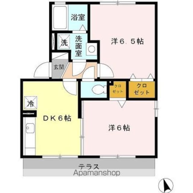 フルール・プリムヴェール　Ａ棟[2DK/42.11m2]の間取図