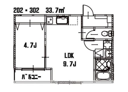 リノリノアパートメントｗｉｔｈＢ棟[1LDK/33.7m2]の間取図