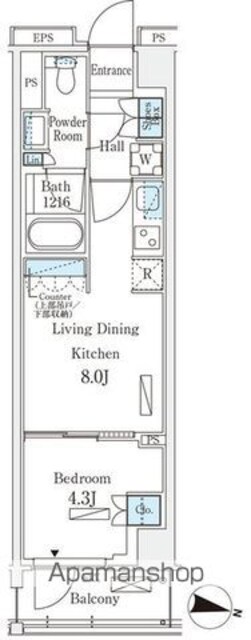 ロイヤルパークス赤羽サウス[1LDK/32.55m2]の間取図