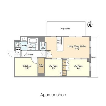 アジールコート練馬中村橋[3LDK/55.2m2]の間取図
