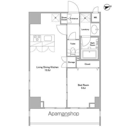 アスール北上野　[1LDK/41.62m2]の間取図