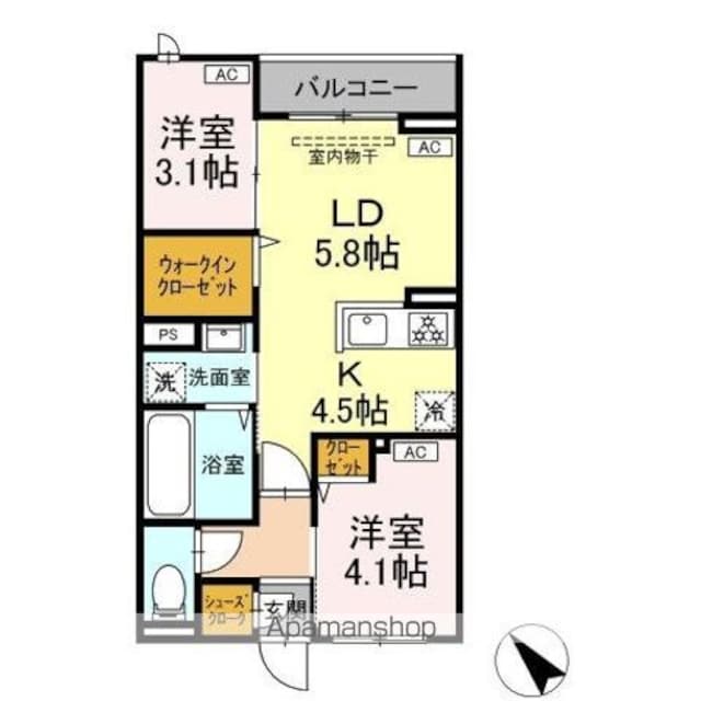 （仮）ＤーＲＯＯＭ白鳥４丁目[2LDK/42.97m2]の間取図