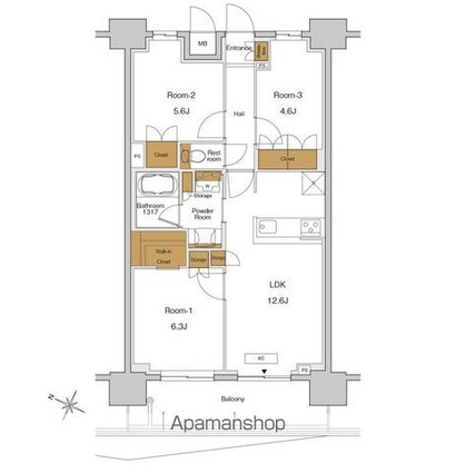 ＲＪＲプレシア東十条ガーデン[3LDK/65.02m2]の間取図