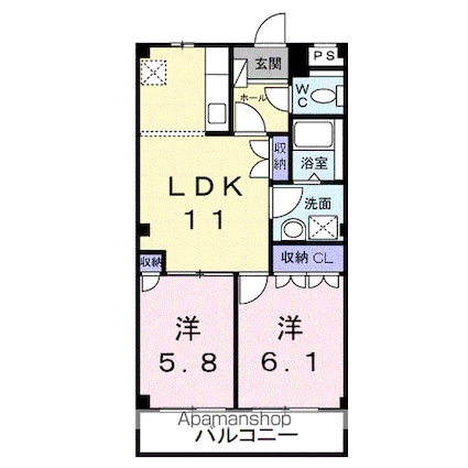 サンフィット[2LDK/51.3m2]の間取図