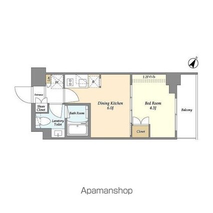 ベルファース駒沢三丁目[1DK/25.26m2]の間取図
