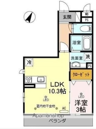 エスタシア光[1LDK/35.35m2]の間取図