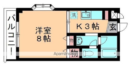 プランドール[1K/26.5m2]の間取図