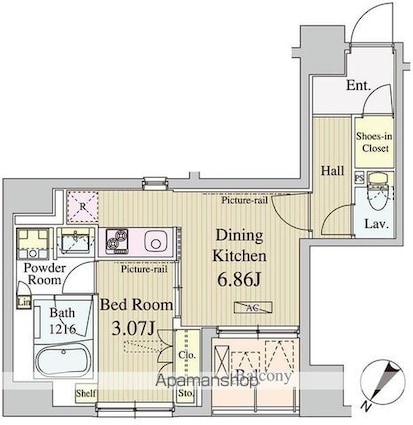コートラクリア人形町[1DK/32.78m2]の間取図