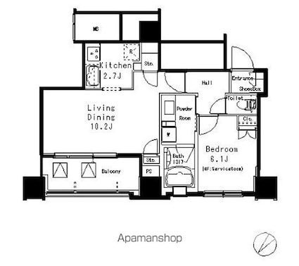 ＭＦＰＲ目黒タワー[1LDK/44.64m2]の間取図