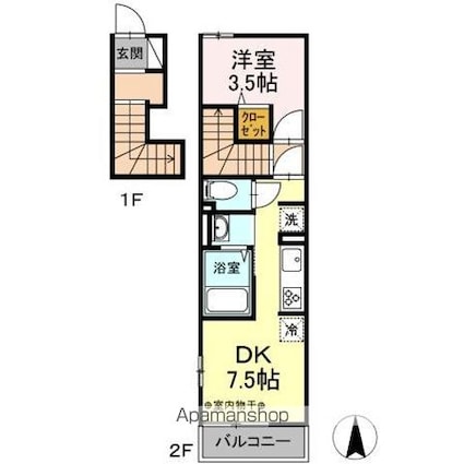 シンシア野沢[1DK/32.91m2]の間取図