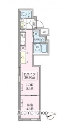 スカイコートリュクス品川大崎[1LDK/30.7m2]の間取図