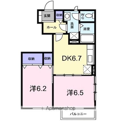 エスコート　Ａ[2DK/44.34m2]の間取図