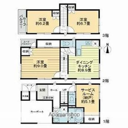 新宿区左門町戸建[3SDK/103.7m2]の間取図