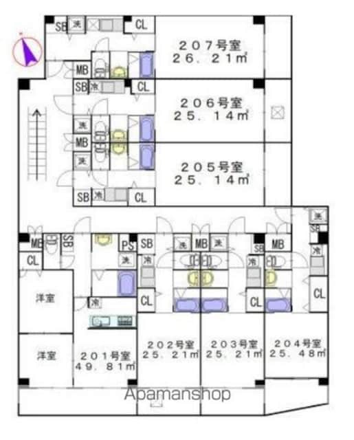 東京都国分寺市本多２丁目[1K/25.14m2]の間取図