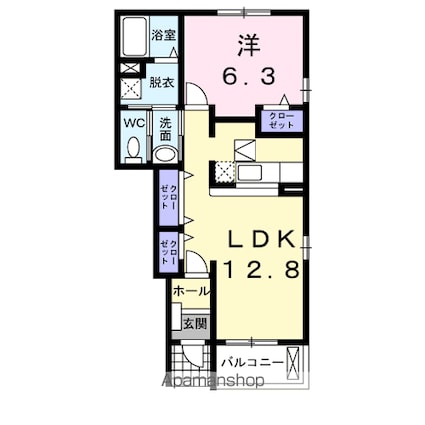 サンライト若松　Ⅰ[1LDK/46.49m2]の間取図