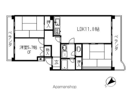 神奈川県川崎市宮前区犬蔵３丁目[2LDK/72m2]の間取図
