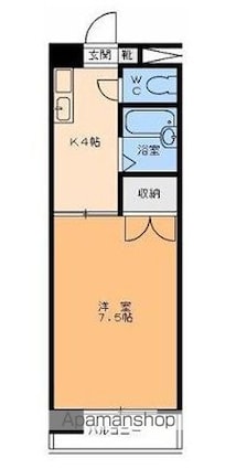 アメニティー味酒[1K/25.12m2]の間取図
