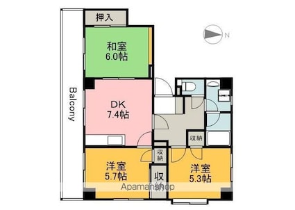 オーシャンハイツ[3DK/65m2]の間取図