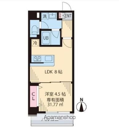東京都中野区中野３丁目[1LDK/31.77m2]の間取図