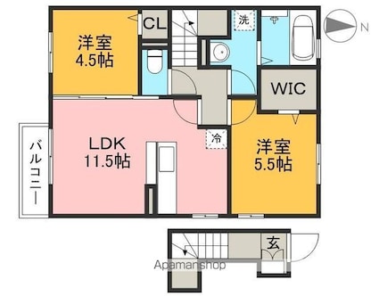 シャンボール　Ｂ棟[2LDK/57.39m2]の間取図