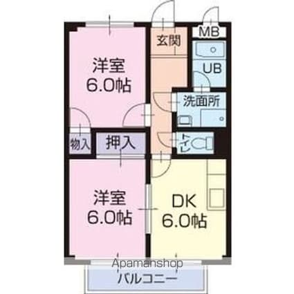 Ｓｕｒｐｌｕｓ　Ｔｗｏサンハイツ小林Ａ[2DK/44.72m2]の間取図