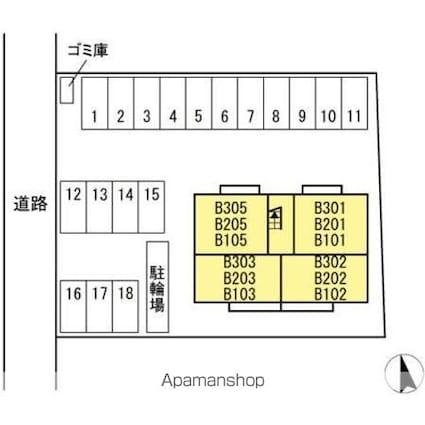 ユニヴェール　Ｂ棟[1LDK/37.78m2]の配置図