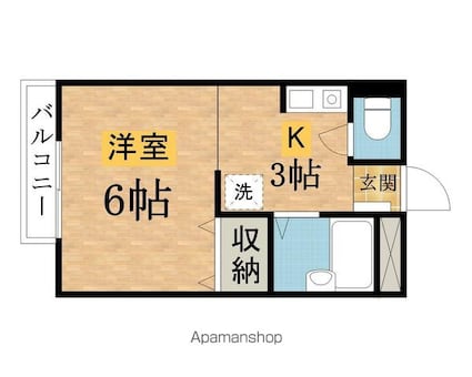 クラッセ高尾[1K/20.46m2]の間取図
