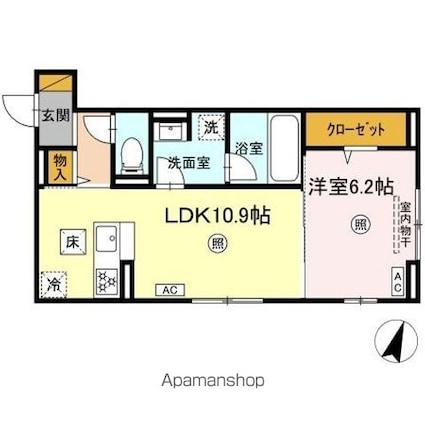 ディーグラース[1LDK/42.8m2]の間取図