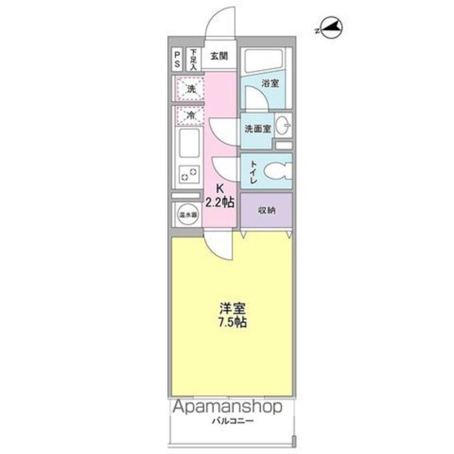 ベルク城山壱番館[1K/25.8m2]の間取図