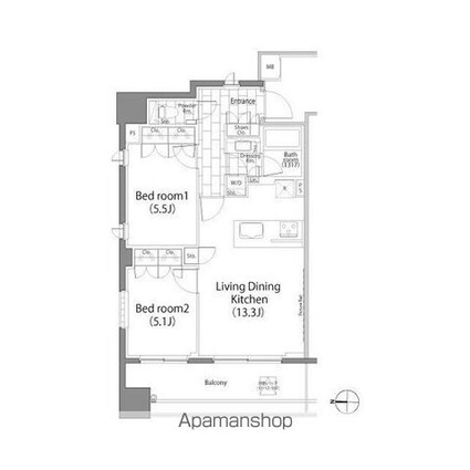 パークハビオ平河町[2LDK/56.07m2]の間取図