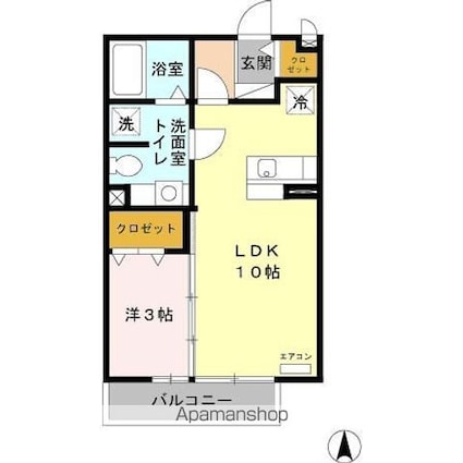 東京都中野区若宮１丁目[1LDK/33.39m2]の間取図