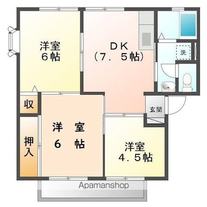 サンビレッジローズＡ・Ｂ・Ｃ[3DK/52.66m2]の間取図