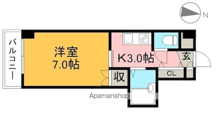 アサヒコート[1K/23.14m2]の間取図